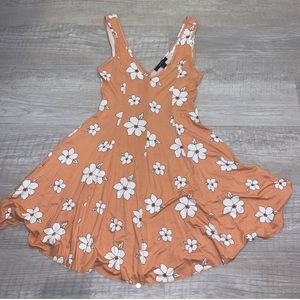 SUPER SUMMER PEACH AND WHITE FLORAL SKATER DRESS